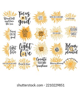 Sunflower hand lettering illustration for your design. Sunflower set