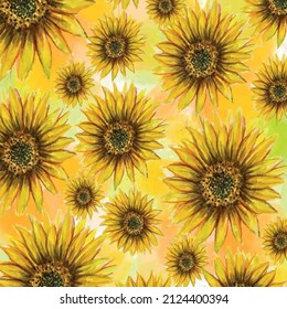 Sunflower Hand painted realistic Floral pattern design flower art print illustration