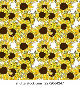 Sunflower head flower seamless pattern for textile or surface. Vector background