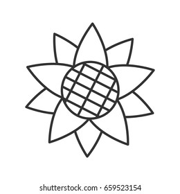 Sunflower head linear icon. Helianthus Agriculture thin line illustration. Flowering plant contour symbol. Vector isolated outline drawing