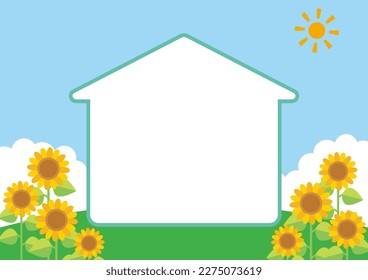Sunflower and house frame, vector illustration