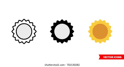 Sunflower icon of 3 types: color, black and white, outline. Isolated vector sign symbol.