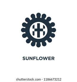 Sunflower icon. Black filled vector illustration. Sunflower symbol on white background. Can be used in web and mobile.