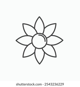 Sunflower icon in black outlined and solid.