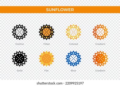 sunflower icon in different style. sunflower vector icons designed in outline, solid, colored, filled, gradient, and flat style. Symbol, logo illustration. Vector illustration