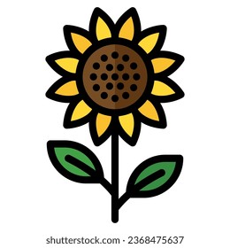 Sunflower icon in filled line style. Vector illustration, suitable for logo, web, graphic design, illustration, sticker, books, etc