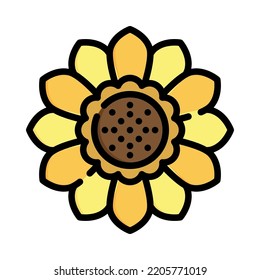 Sunflower icon. Filled outline design. Sunflower flower isolated on white background. For presentation, graphic design, mobile application. Vector Illustration.