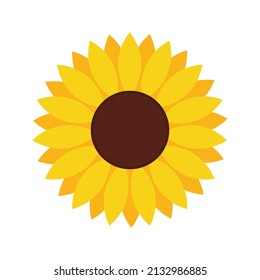 Sunflower icon. Sunflower in flat style isolated on white background. Sun flower silhouette. Circle yellow logo. Graphic illustration. Vector.