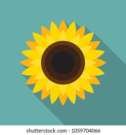 Sunflower icon in flat style with long shadow. Vector Illustration.