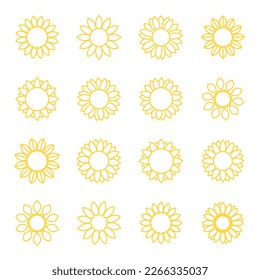 Conjunto de iconos y marcos de girasol