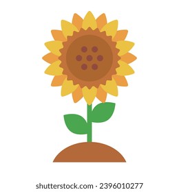Sunflower icon growing from the soil. Vector.