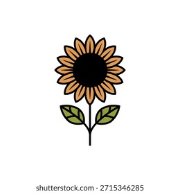 Ilustración del icono del girasol en estilo de línea plana aislado sobre fondo blanco
