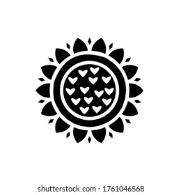 Sunflower icon isolated on white background. Vector floral illustration. Botanical summer concept. For cutting, clipart, printing, monogram, shirt design.
