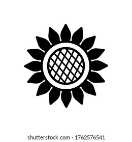 Sunflower icon isolated on white background. Vector floral illustration. Botanical summer concept. For cutting, clipart, printing, monogram, shirt design.
