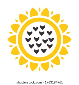 Sunflower icon isolated on white background. Vector floral illustration. Botanical summer concept. For cutting, clipart, printing, monogram, shirt design.
