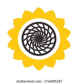 Sunflower icon isolated on white background. Vector floral illustration. Botanical summer concept. For cutting, clipart, printing, monogram, shirt design.
