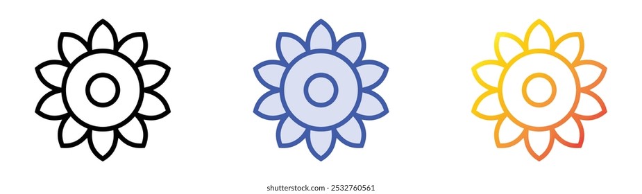 sunflower icon. Linear, Blue Fill and Gradient Style Design Isolated On White Background