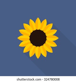 Sunflower icon with long shadow, flat style - Vector