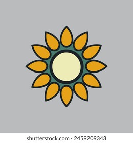 Sunflower icon on grey background. Vector illustration.