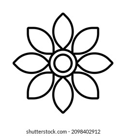 Sunflower icon in outline style isolated on white background. Vector illustration of plant symbols, can be used as a logo or design support element
