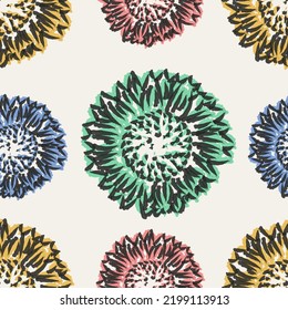 Sunflower Icon Pattern Design. Farm Seamless Background Symbols. Doodle Illustration Design Vector.