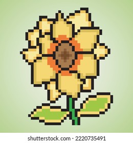 Sunflower icon pixel art. Vector illustration.