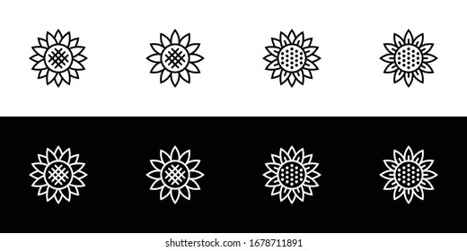 Sunflower icon set. Flat design icon collection isolated on black and white background.
