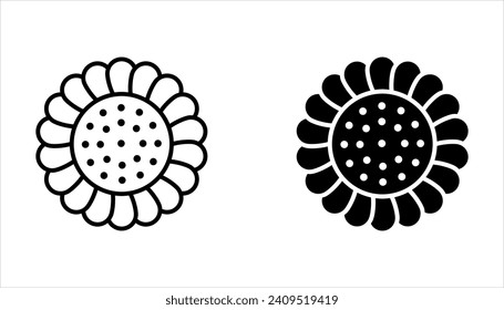 Conjunto de iconos de girasol. Colección de iconos de diseño plano aislada en fondo blanco y negro.