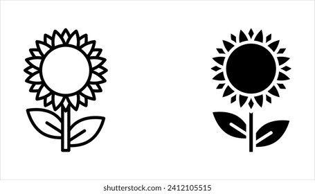 Conjunto de iconos de girasol. Colección de iconos de diseño plano aislada en fondo blanco y negro.