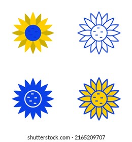 Icono de girasol en estilo plano y de línea. Ilustración vectorial.