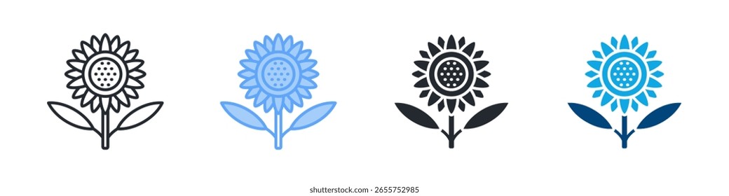 Sunflower Icon Set Multiple Style. Designed In Outline, Blue, Glyph, Dual Tone