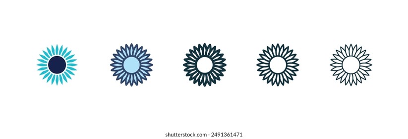 Sunflower icon set on white background