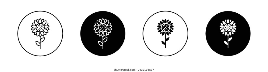 Sunflower Icon Set. Summer flower line vector symbol in a black filled and outlined style. Sunlit Beauty Blossom Sign.