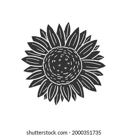 Sunflower Icon Silhouette Illustration. Summer Flower Vector Graphic Pictogram Symbol Clip Art. Doodle Sketch Black Sign.
