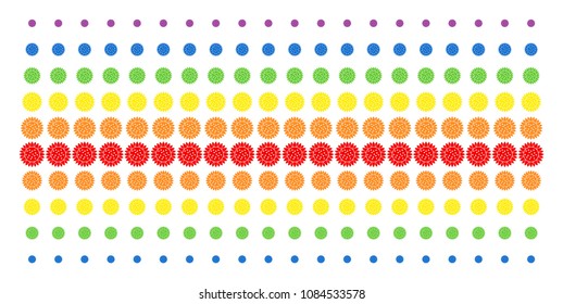 Sunflower icon spectral halftone pattern. Vector objects arranged into halftone matrix with vertical spectrum gradient. Constructed for backgrounds, covers, templates and abstract concepts.