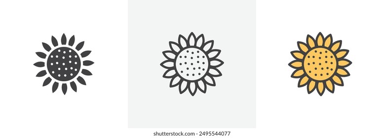Sunflower icon symbol collection on white background.