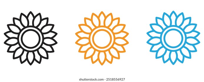 Sunflower icon Thin line illustration set