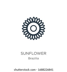 Sunflower icon. Thin linear sunflower outline icon isolated on white background from brazilia collection. Line vector sign, symbol for web and mobile