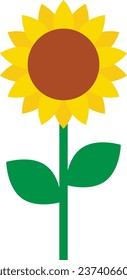 Sunflower icon vector with green leaves isolated on white background