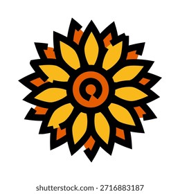 Ilustración vectorial con pétalos amarillos vibrantes y un centro naranja, ideal para Elementos de diseño relacionados con el verano, la naturaleza y los productos orgánicos