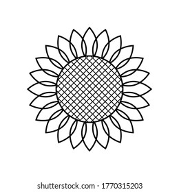 Sunflower icon. Vector illustration. Simple style. Black element outline on white background. Great for the design of banners, elements of decoration, logo, label, stickers, cards, prints, etc.