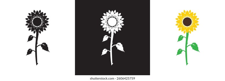 Sunflower icon. Vector for websites, mobile interfaces, presentations, and visual branding. Vector illustration. isolated on white and black background. EPS 10
