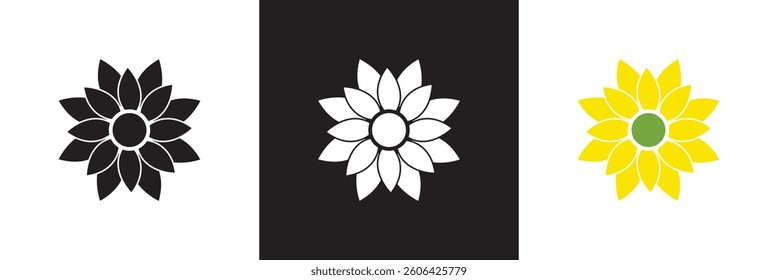 Sunflower icon. Vector for websites, mobile interfaces, presentations, and visual branding. Vector illustration. isolated on white and black background. EPS 10