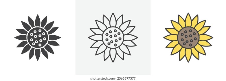 Sunflower icons in black and colored versions