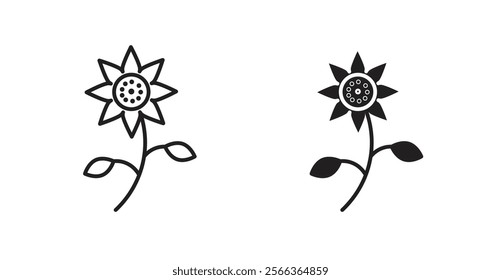 Sunflower icons in line stroke and flat versions