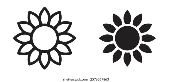 Sunflower icons in outline and stroke versions