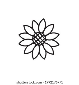 Sonnenblumensymbole. Umrissse Sonnenblume, Vektorsymbole für Webdesign einzeln auf weißem Hintergrund
