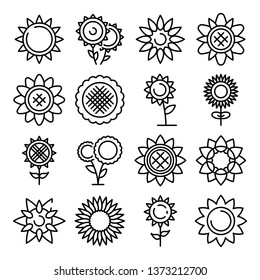 Sunflower icons set. Outline set of sunflower vector icons for web design isolated on white background