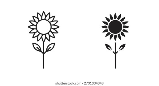 Conjunto de iconos de girasol. Ilustración vectorial de línea simple