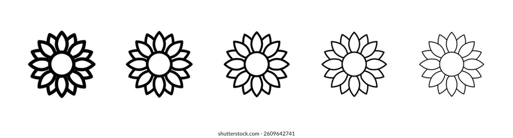 Sunflower icons vectors set in different stroke lines